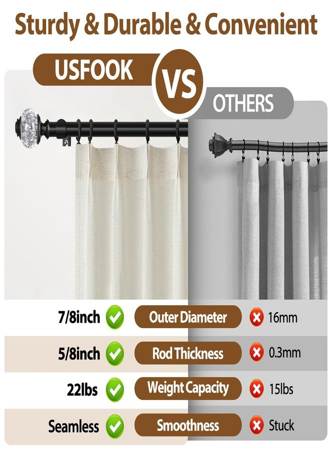 USFOOK 7/8 inch Curtain Rods for Windows 32 to 120 Inch, Telescoping Splicing Drapery Rods, Decoration for Home with Black Decorative Translucent Finials - Image 4
