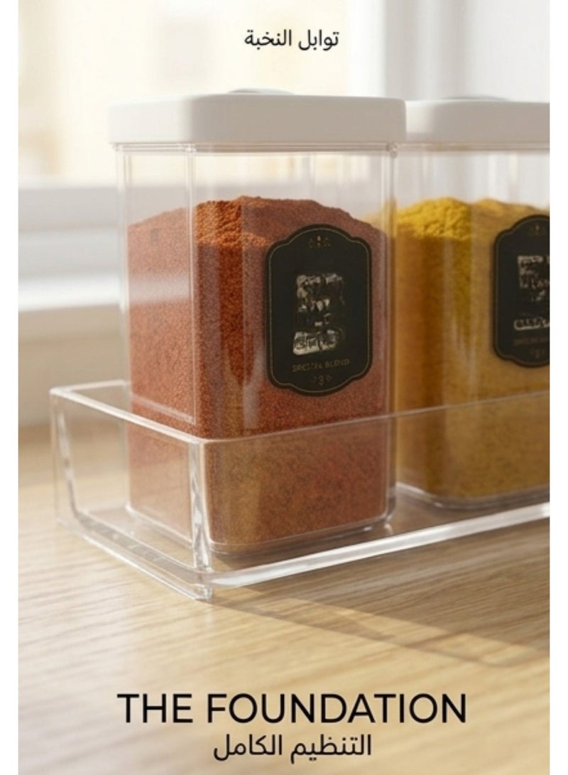 Premium 12-Piece Spice Jar Set with Clear 3-Tier Acrylic Organizer Rack | 250ml Airtight Plastic Containers with Dual-Dispensing Rotating Lids | Elegant Space-Saving Kitchen Storage Solution - Image 3
