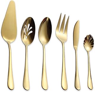 Berglander Stainless Steel Golden Titanium Plated Flatware Serving Set 6 Pieces, 5 Serving Pieces of 45 Pieces Flatware - Image 1