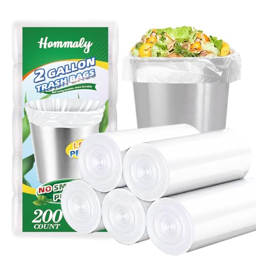Hommaly 2 Gallon 200 pcs Small Clear Trash Bags(Fit1.8-2 Gal), Strong 1.8 Gallon Garbage Bags, Bathroom Trash Can Bin Liners Unscented, Mini Plastic Bags for Office,Waste Basket Liner,Fit 6,7,8 Liters - Image 1