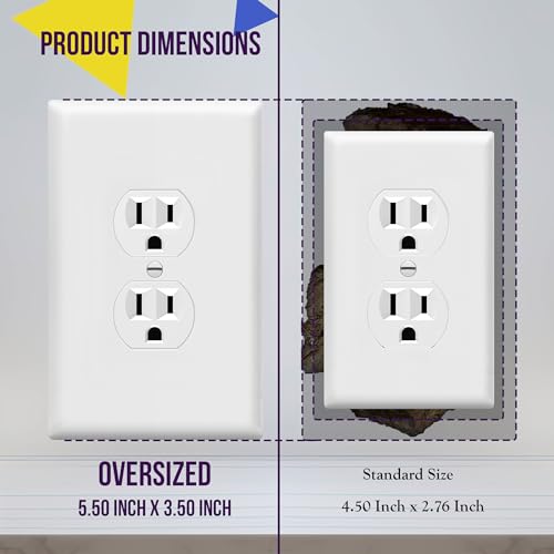 ENERLITES Duplex Receptacle Outlet Wall Plate, Jumbo Outlet Covers, Gloss Finish, Oversized 1-Gang 5.5" x 3.5", Polycarbonate Thermoplastic, 8821O-W, White - Image 2