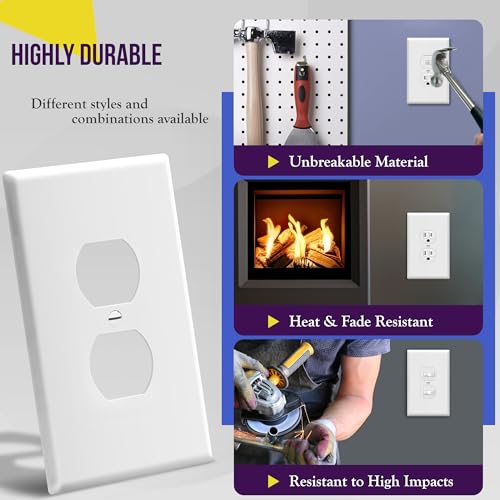 ENERLITES Duplex Receptacle Outlet Wall Plate, Jumbo Outlet Covers, Gloss Finish, Oversized 1-Gang 5.5" x 3.5", Polycarbonate Thermoplastic, 8821O-W, White - Image 4