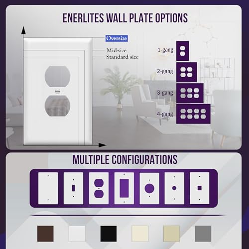 ENERLITES Duplex Receptacle Outlet Wall Plate, Jumbo Outlet Covers, Gloss Finish, Oversized 1-Gang 5.5" x 3.5", Polycarbonate Thermoplastic, 8821O-W, White - Image 5