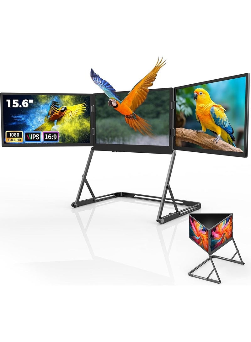 HILUKE Laptop Screen Extender, 15.6" FHD 1080P 16:9 IPS Portable Foldable Triple Monitor, Laptop Monitor Extender, HDMI/USB-C Plug n Play for Windows, Mac, Android - Image 1