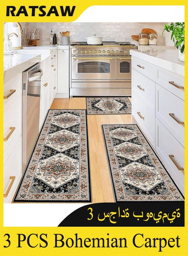 Kitchen Mat Sets of 3 Washable Kitchen Floor Rugs 3 Pieces Soft Entrance Runner Rugs Farmhouse Laundry Room Rug Carpet Sets for Bathroom/Living Room/Hallway - Image 3
