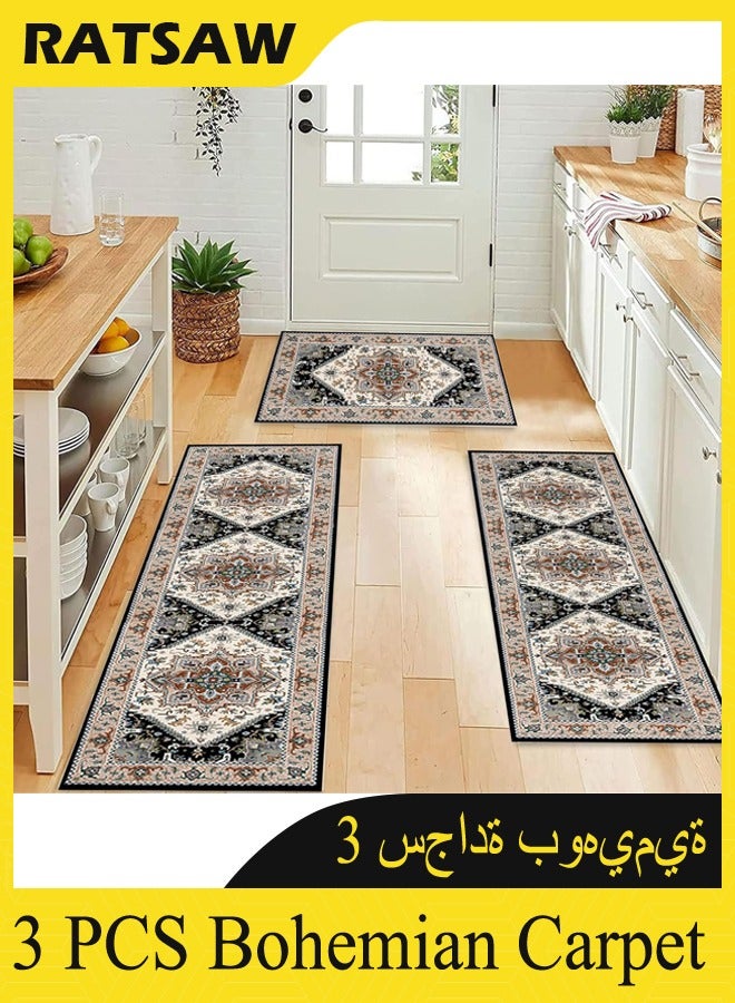 Kitchen Mat Sets of 3 Washable Kitchen Floor Rugs 3 Pieces Soft Entrance Runner Rugs Farmhouse Laundry Room Rug Carpet Sets for Bathroom/Living Room/Hallway - Image 1