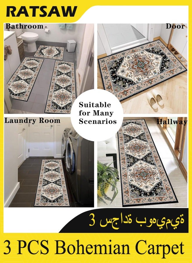 Kitchen Mat Sets of 3 Washable Kitchen Floor Rugs 3 Pieces Soft Entrance Runner Rugs Farmhouse Laundry Room Rug Carpet Sets for Bathroom/Living Room/Hallway - Image 4
