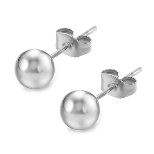 Peora 6 mm Stainless Steel Silver Ball Stud Earrings For Unisex - Image 1