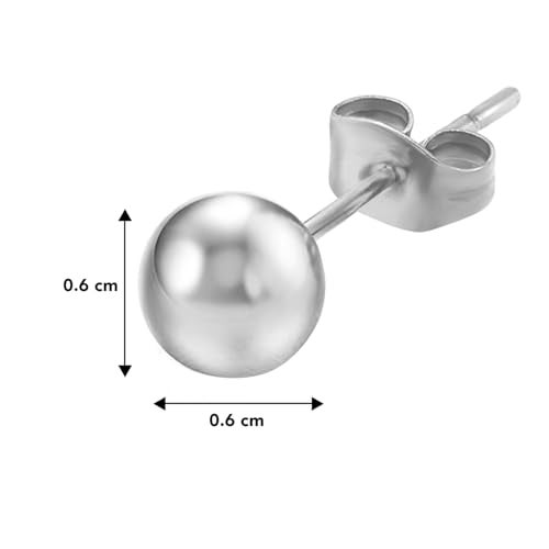 Peora 6 mm Stainless Steel Silver Ball Stud Earrings For Unisex - Image 4