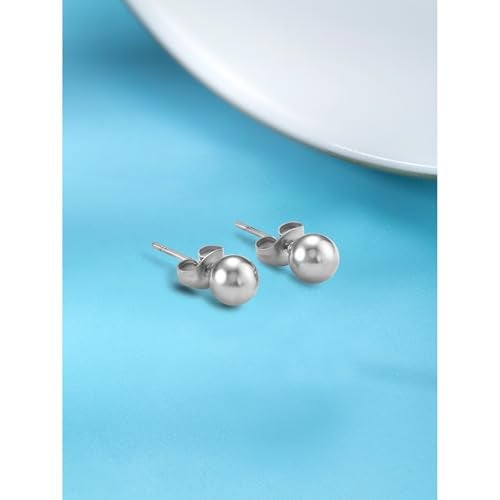 Peora 6 mm Stainless Steel Silver Ball Stud Earrings For Unisex - Image 3