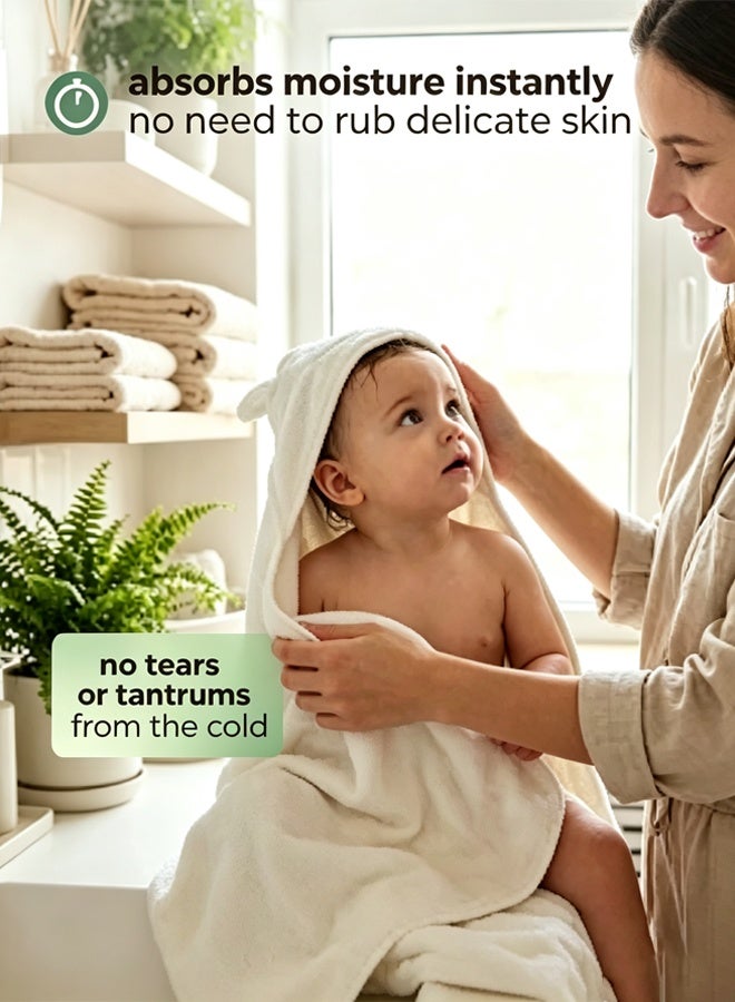 Berma Baby Baby Hooded Towels, Newborn Bathrobe, Newborn Towel Set with Hood, Soft and Super Absorbent Towel for Babies and Children 0-3 Years (White) - Image 3