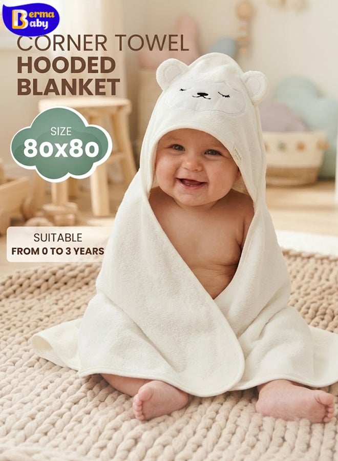 Berma Baby Baby Hooded Towels, Newborn Bathrobe, Newborn Towel Set with Hood, Soft and Super Absorbent Towel for Babies and Children 0-3 Years (White) - Image 1