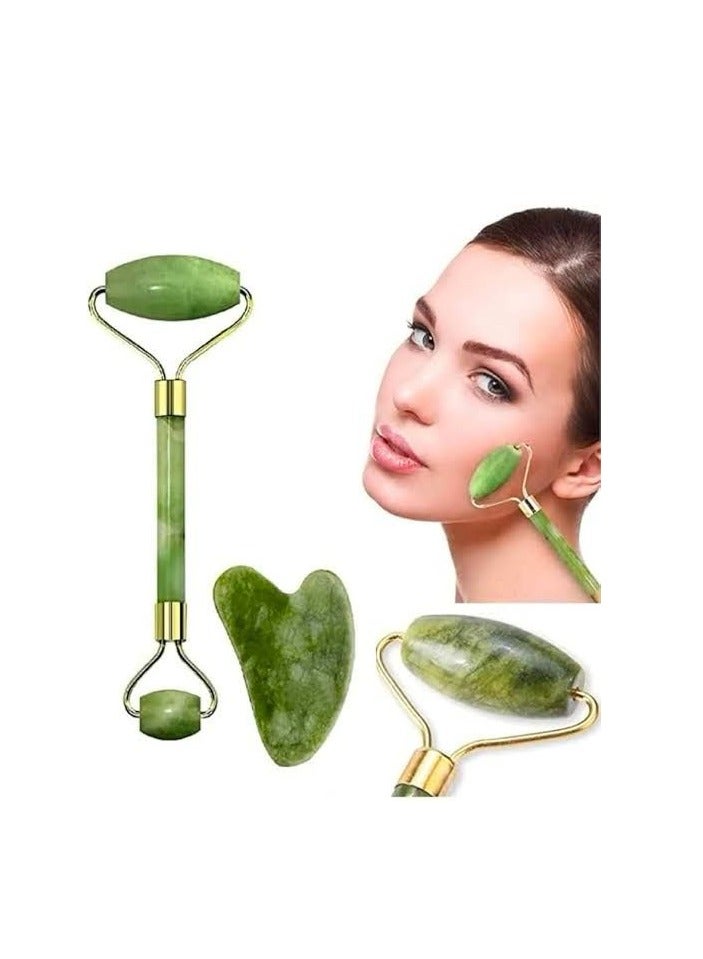Jade Roller & Gua Sha Facial Tools Women's Beauty Roller Skin Care Tools Real natural jade Used for Face Eyes Neck Body Muscle Relaxing  S11 - Image 1
