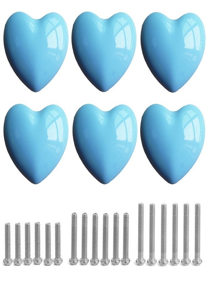 Perphin Ceramic Drawer Knobs Heart Shape Cabinet Dresser Pulls Handles with 3 Sized Screws, Kitchen Furniture Knobs for Closet Cupboard Wardrobe (6 Pack, Blue) - Image 1
