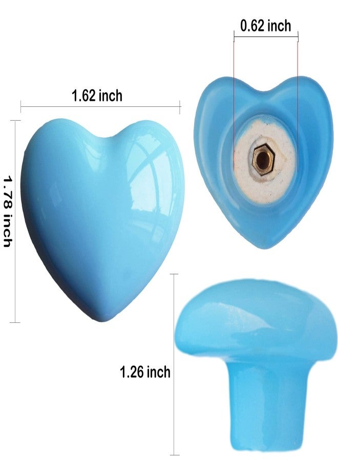Perphin Ceramic Drawer Knobs Heart Shape Cabinet Dresser Pulls Handles with 3 Sized Screws, Kitchen Furniture Knobs for Closet Cupboard Wardrobe (6 Pack, Blue) - Image 4