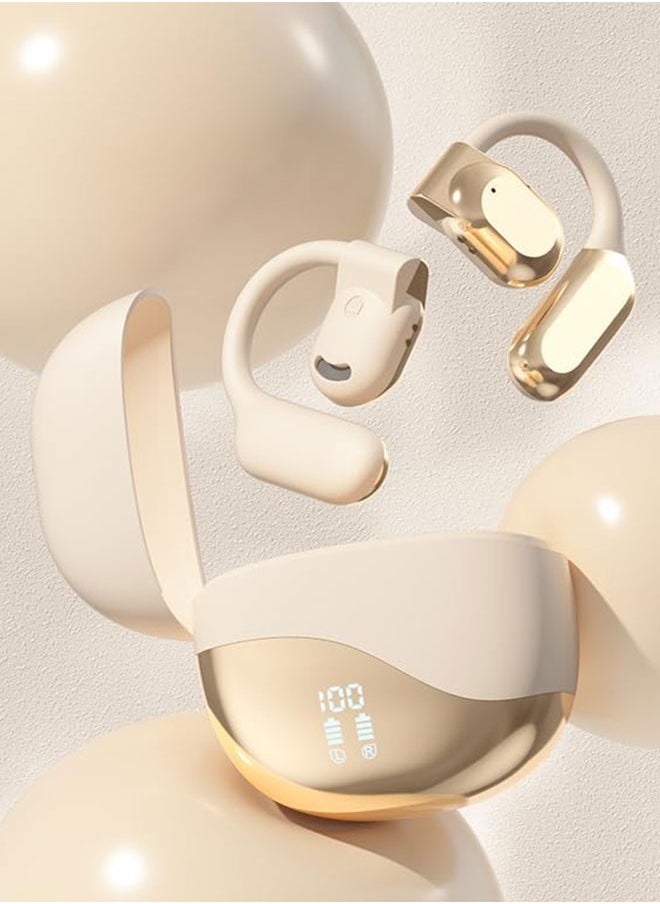 Monster - Open Bone Conduction True Wireless Bluetooth Headset, New Earbuds for Comfortable Wearing with Microphone, Noise Cancellation, Waterproof, Apricot - Image 1