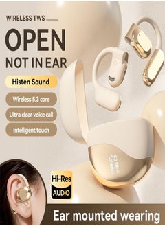 Monster Open Bone Conduction True Wireless Bluetooth Headset, New Earbuds for Comfortable Wearing with Microphone, Noise Cancellation, Waterproof, Apricot  - Image 3