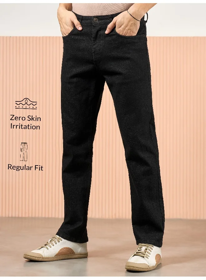 Beyoung cotton lycra Charcoal Black Regular Fit Jeans for men
