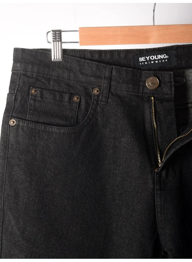 Beyoung cotton lycra Charcoal Black Regular Fit Jeans for men