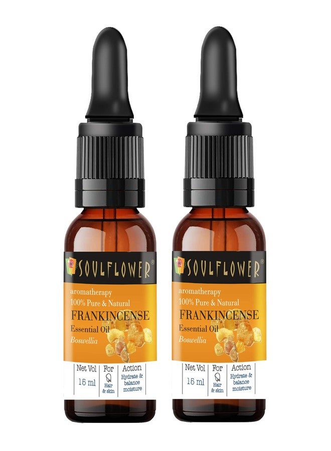 Soulflower Frankincense Essential Oil | 100% Pure, Natural and Undiluted for Hair, Skin and Face | Moisturizing & Hydrating Properties (15ml each with dropper) - Pack of 2 - Image 1