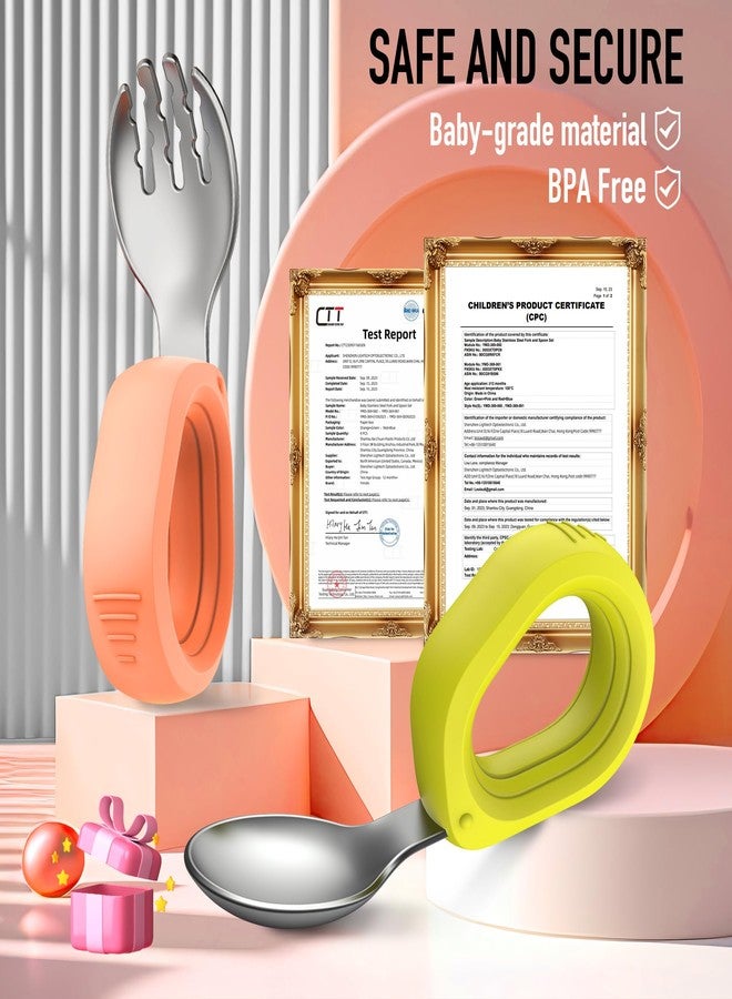 Yimido Toddler Utensils - Baby Forks and Spoons Set - Kids Stainless Steel Silverware - Children Safe - Self Feeding - Dishwasher Safe (Orange + Green) - Image 3