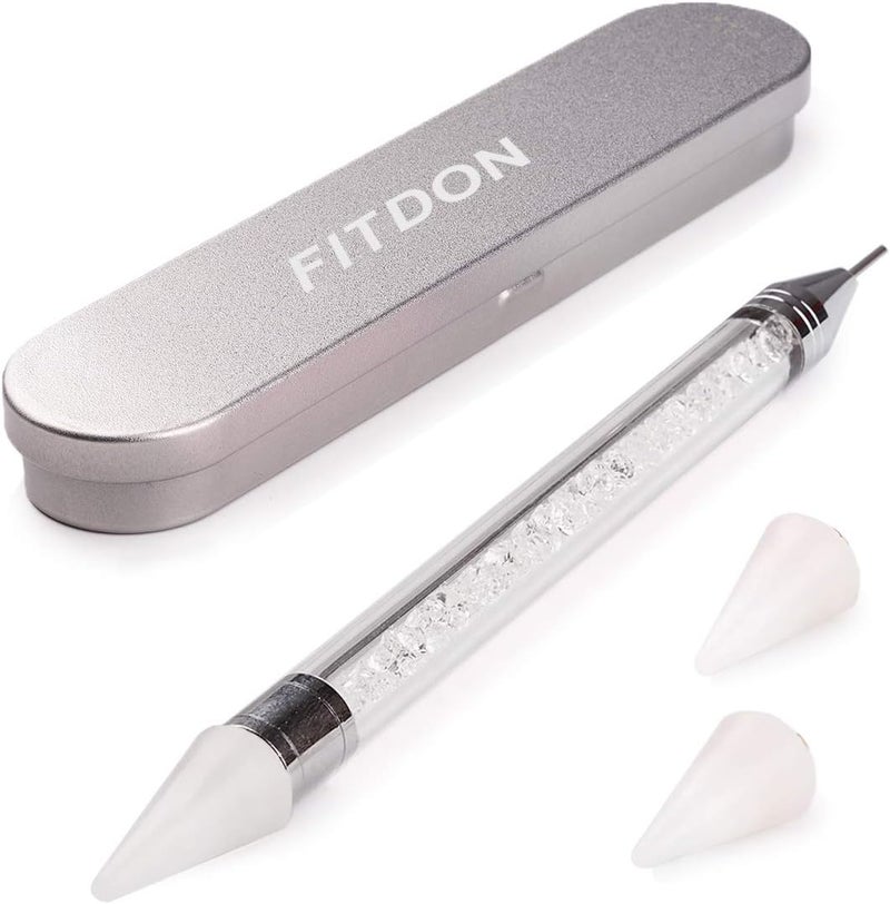 DualEnded Nail Rhinestone Picker Dotting Pen with Extra 2 Wax Head FITDON Wax Tip Pencil for Jewel Gems Crystals Studs Pickup Clear