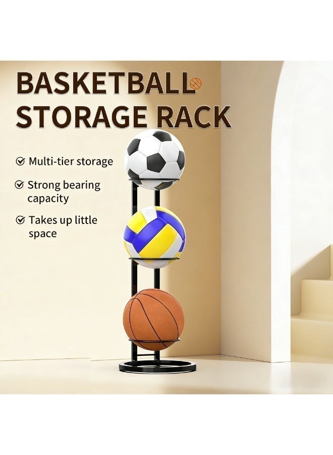 CKIKH three-tier ball storage rack, soccer ball rack, garage ball storage rack, ball holder, durable display rack, suitable for basketballs, soccer balls and volleyballs, sturdy metal material, suitable for home and garage use. - Image 1