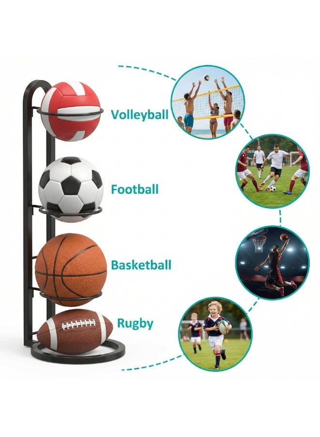 CKIKH three-tier ball storage rack, soccer ball rack, garage ball storage rack, ball holder, durable display rack, suitable for basketballs, soccer balls and volleyballs, sturdy metal material, suitable for home and garage use. - Image 2