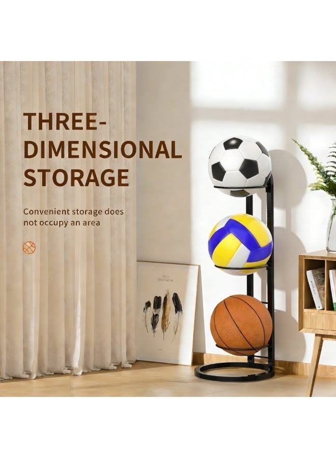 CKIKH three-tier ball storage rack, soccer ball rack, garage ball storage rack, ball holder, durable display rack, suitable for basketballs, soccer balls and volleyballs, sturdy metal material, suitable for home and garage use. - Image 4
