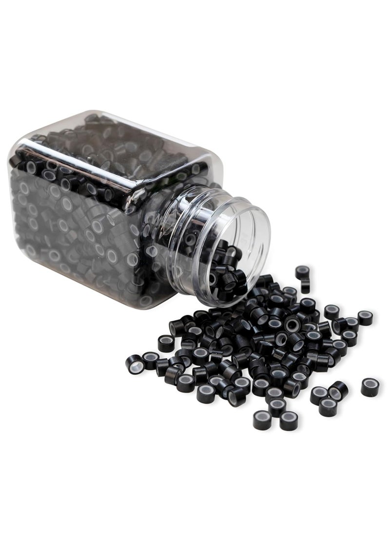 coloryoung - Hair Extensions Beads Micro Links Beads 5mm Silicone Lined Beads for Hair Extensions 1000pcs Black - Image 1