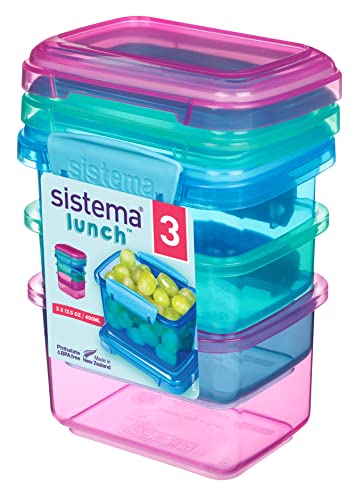 Sistema 3Piece Food Storage Containers with Lids for Lunch Meal Prep and Leftovers Dishwasher Safe 16Cup BlueGreenPink - Image 1