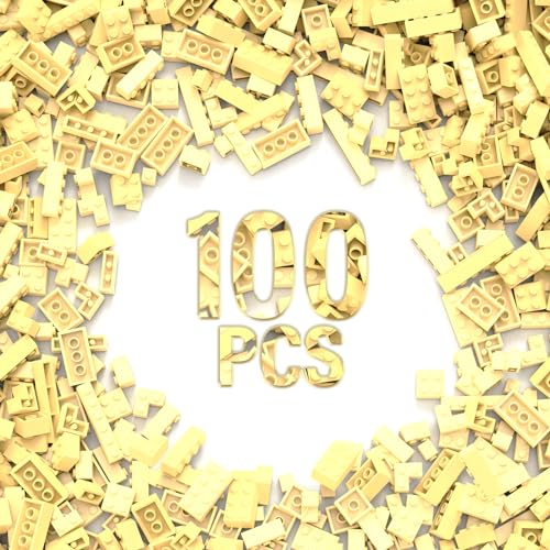 YUJHITP 100 Piece Classic Building Blocks Compatible with Lego Parts and Pieces Tan 12 Size A0001 - Image 1