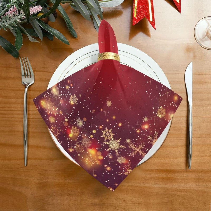 senya Christmas Cloth Napkin Red Christmas Stars Snowflakes Cloth Napkin Set of 6 Washable Reusable Polyester Table Napkins for Family Dinner Party Holiday - Image 3