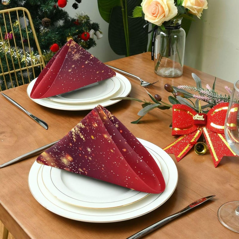 senya Christmas Cloth Napkin Red Christmas Stars Snowflakes Cloth Napkin Set of 6 Washable Reusable Polyester Table Napkins for Family Dinner Party Holiday - Image 4