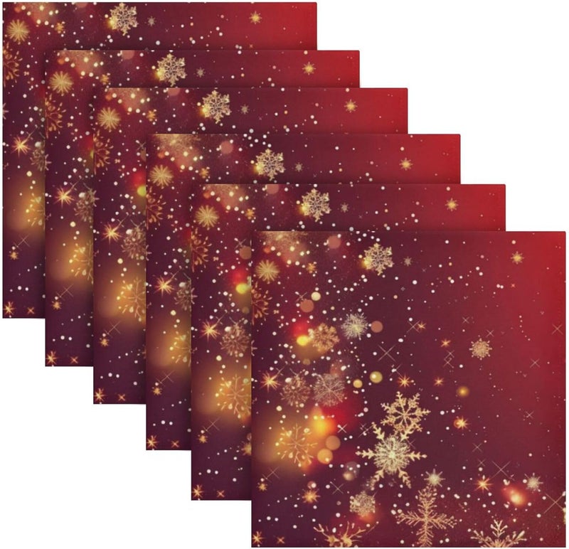 senya Christmas Cloth Napkin Red Christmas Stars Snowflakes Cloth Napkin Set of 6 Washable Reusable Polyester Table Napkins for Family Dinner Party Holiday - Image 2