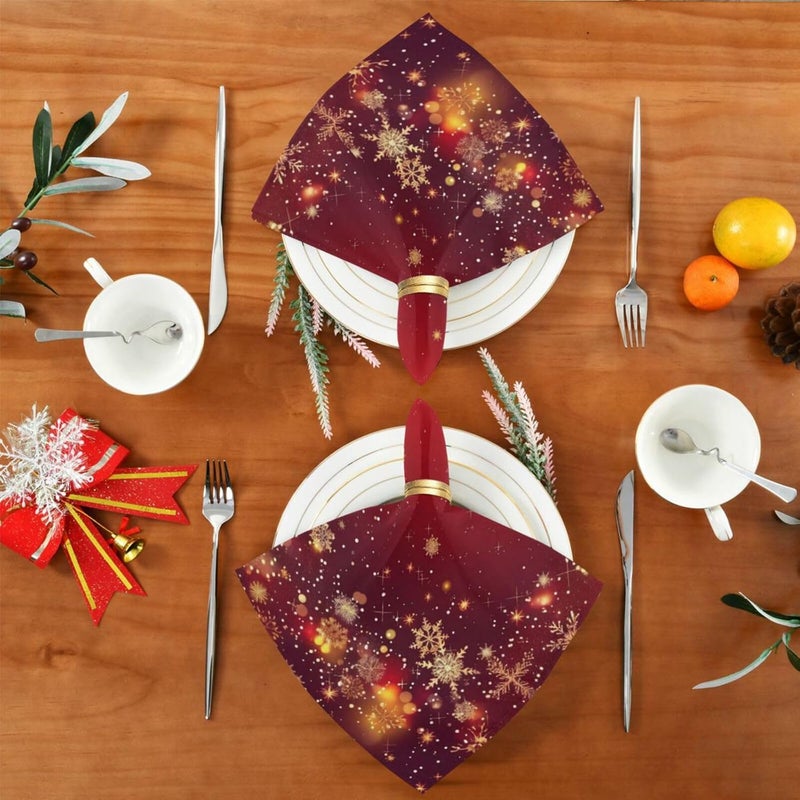 senya Christmas Cloth Napkin Red Christmas Stars Snowflakes Cloth Napkin Set of 6 Washable Reusable Polyester Table Napkins for Family Dinner Party Holiday - Image 5