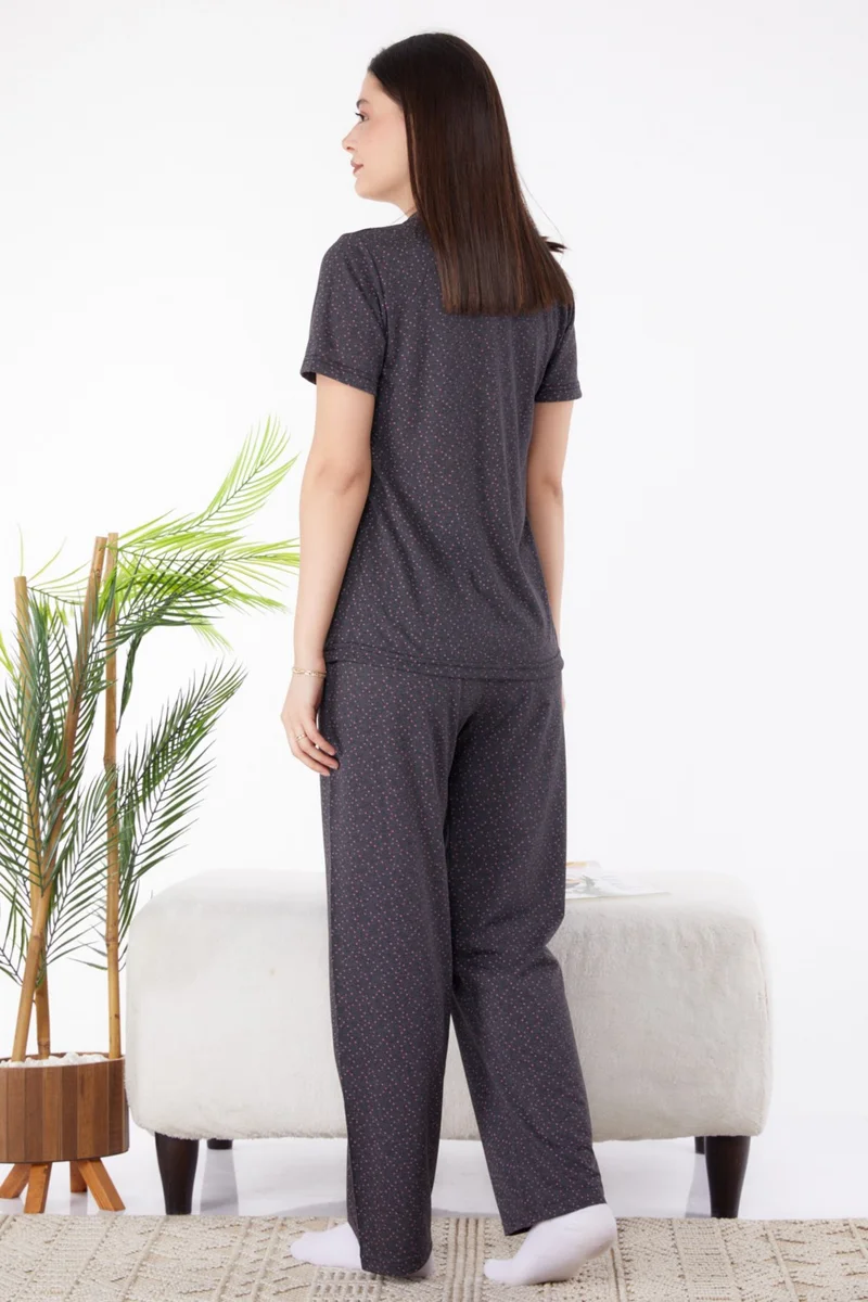 Tofisa Plain Shirt Collar Women's Anthracite Pajama Set - 25269