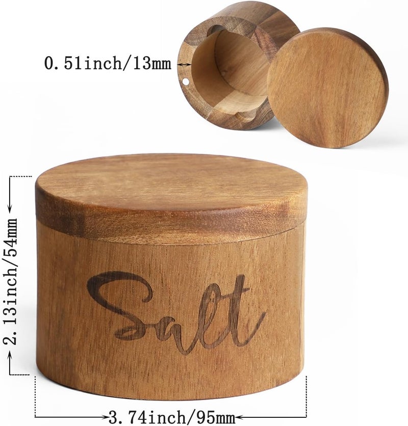 LBEMEY Acacia Wood Spice Box with Swivel Cover for Kitchen Countertop,Salt Keeper with Built-in Spoon,Modern Farmhouse Kitchen Decoror for Storing Seasonings (Labeled Salt & Pepper) - Image 3