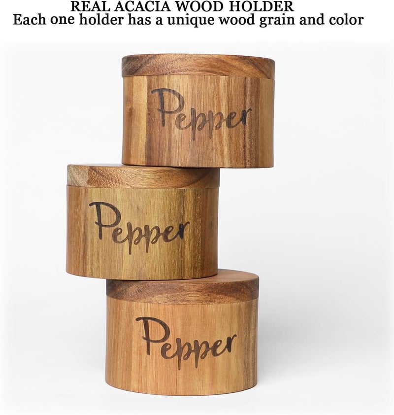 LBEMEY Acacia Wood Spice Box with Swivel Cover for Kitchen Countertop,Salt Keeper with Built-in Spoon,Modern Farmhouse Kitchen Decoror for Storing Seasonings (Labeled Salt & Pepper) - Image 5