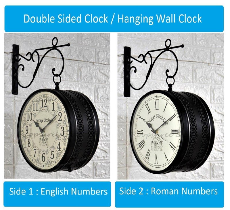 Vintage Clock Iron Handcrafted Double Side Wall Clock 1 Year Warranty / 65700-8-Hr, Analog, Multicolor - Image 2