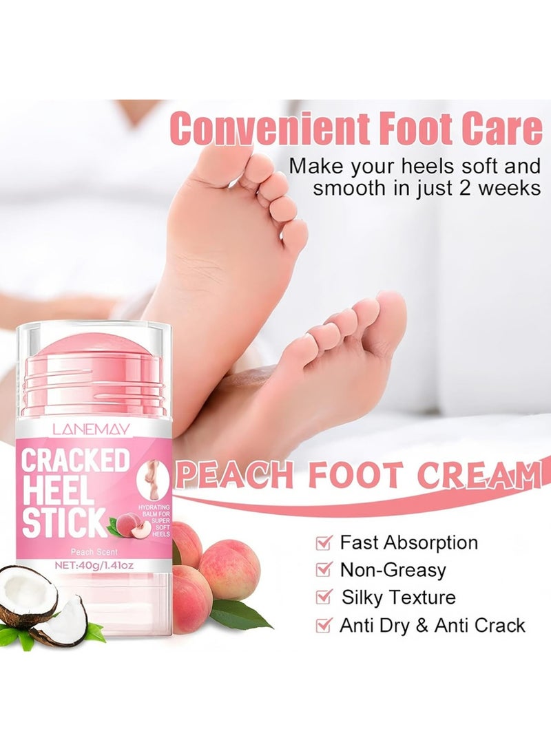LANEMAY 2PCS Multiple Effects Foot Cream Set – 60% Urea Foot Cream & Peach Scent Heel Balm Stick – Exfoliating & Moisturizing Foot Care Duo for Dry Cracked Heels & Feet, 1.41oz Each - Image 3