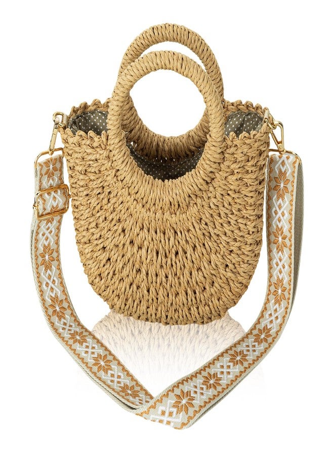 Gets Straw Woven Tote Bags for Women Rattan Purse Handbag Crossbody Bag Bohemian Vintage Weave Tote Summer Beach Carrying Shoulder Bag (Coffee) - Image 1