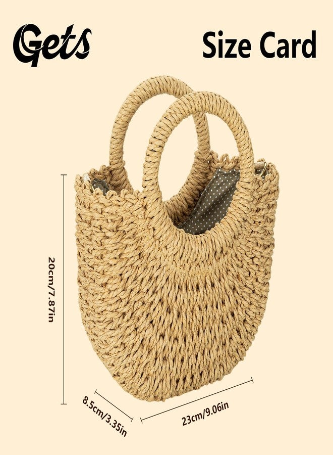 Gets Straw Woven Tote Bags for Women Rattan Purse Handbag Crossbody Bag Bohemian Vintage Weave Tote Summer Beach Carrying Shoulder Bag (Coffee) - Image 4