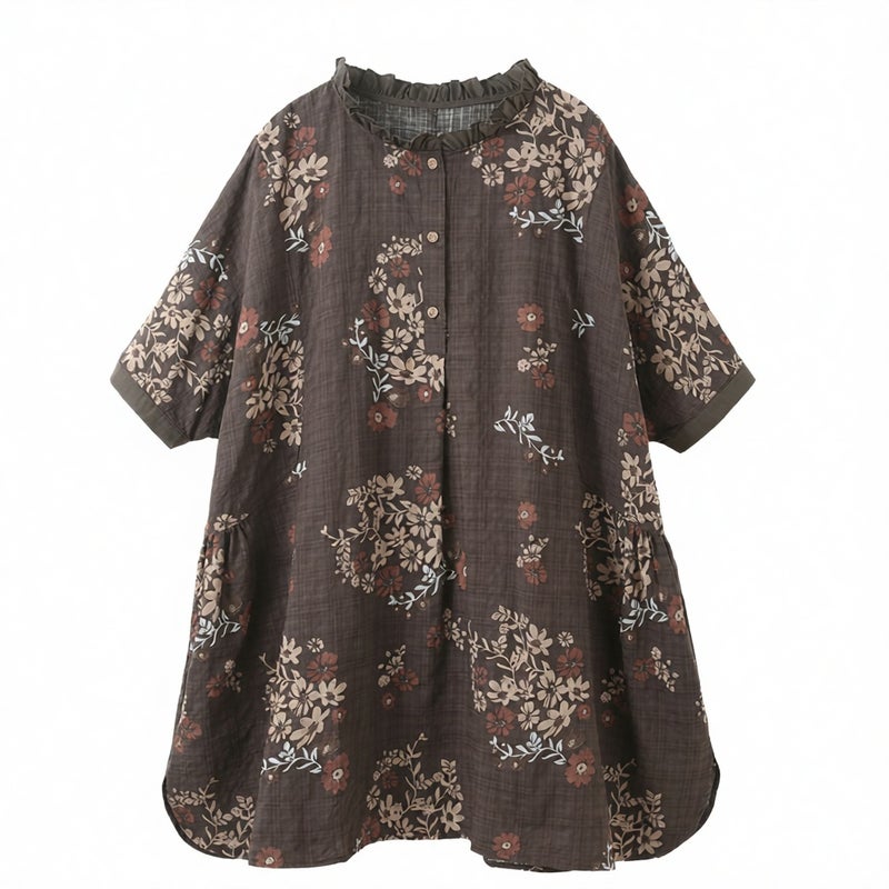 Vintage A-Line Midi Dress Plus Size Floral Print Loose Fit - Image 5