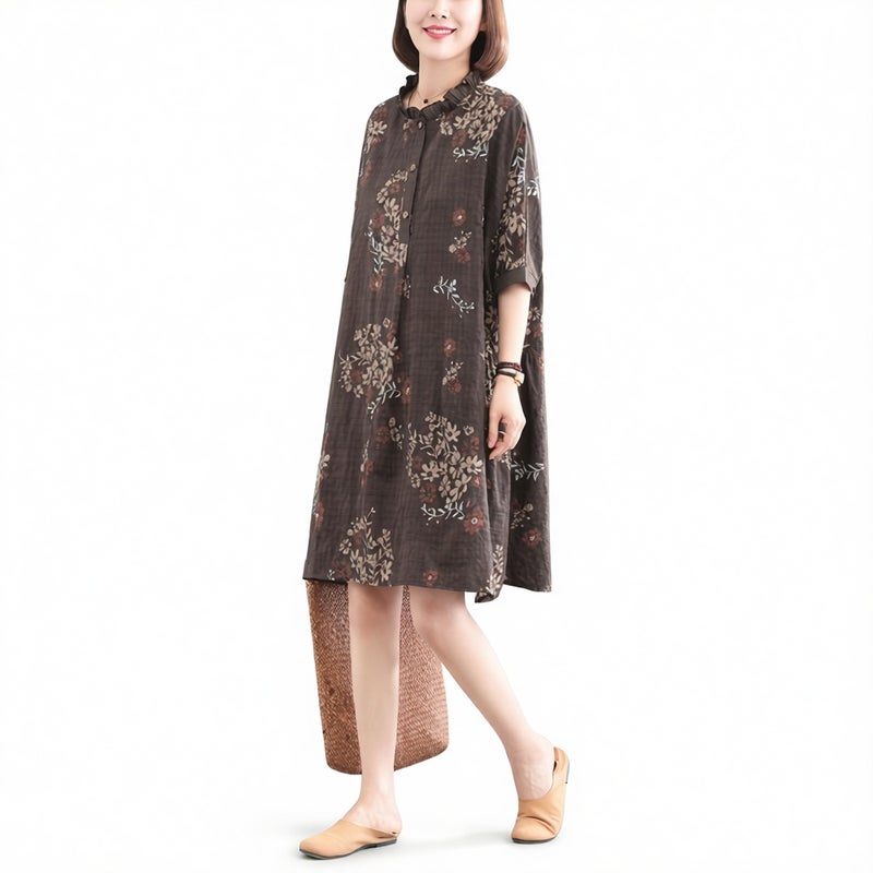 Vintage A-Line Midi Dress Plus Size Floral Print Loose Fit - Image 1