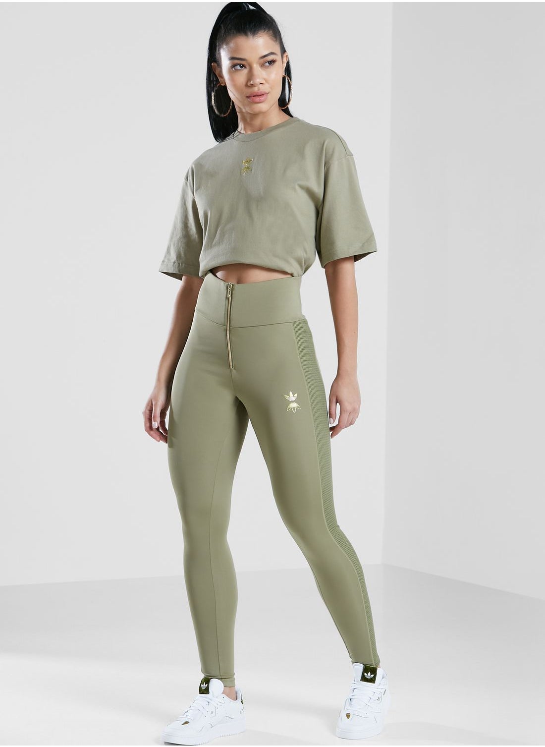 Adidas green trefoil clearance leggings