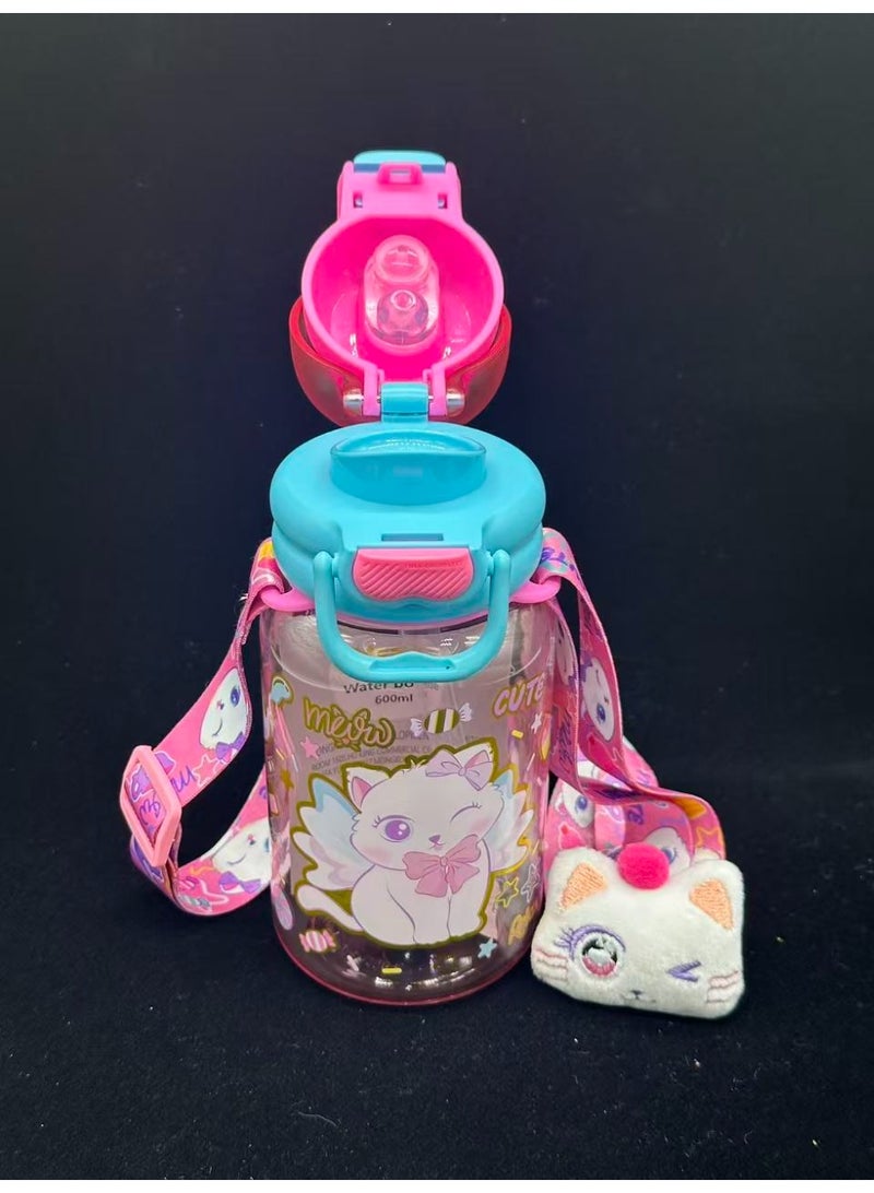 Five dream house 600ML Kids Water Bottle For School, Sippy Cup with Straw, Dual Drink Design with Magnetic Plush Toy Brooch - Image 5