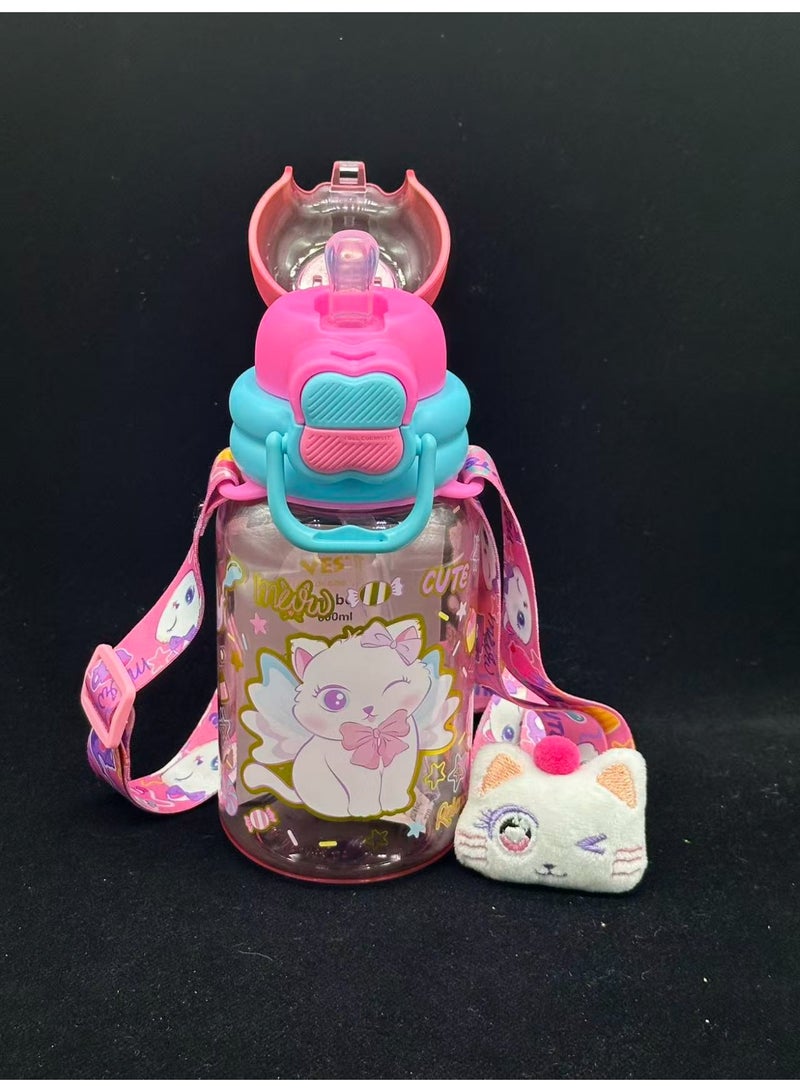 Five dream house 600ML Kids Water Bottle For School, Sippy Cup with Straw, Dual Drink Design with Magnetic Plush Toy Brooch - Image 4