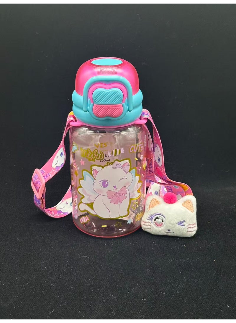 Five dream house 600ML Kids Water Bottle For School, Sippy Cup with Straw, Dual Drink Design with Magnetic Plush Toy Brooch - Image 3