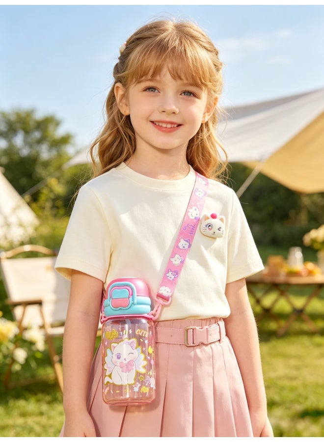 Five dream house 600ML Kids Water Bottle For School, Sippy Cup with Straw, Dual Drink Design with Magnetic Plush Toy Brooch - Image 2